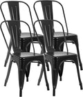 FDW | Metal Dining Chairs | Set of 4 | Black | Stackable Tolix Side Chairs by FDW