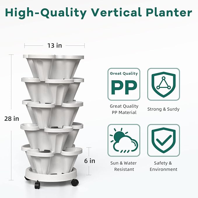 Strawberry Vertical Planters 2 Pack, 5 Tiered Stacking Tower Garden - Image 2
