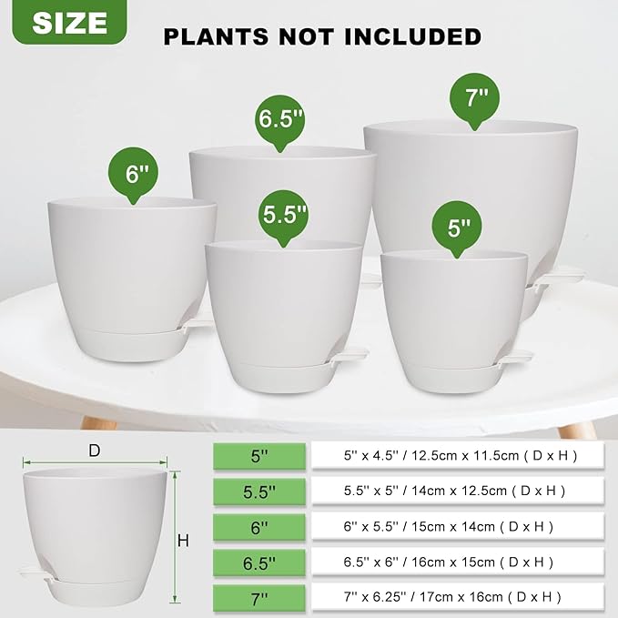 Plant Pots, 7/6.5/6/5.5/5 Inch Self Watering Planters, Pots - Image 4
