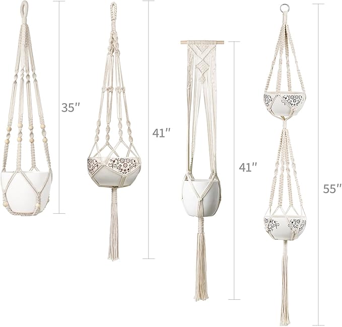 Mkono Macrame Plant Hangers Set of 4 Indoor Hanging Planter Basket Wall - Image 6