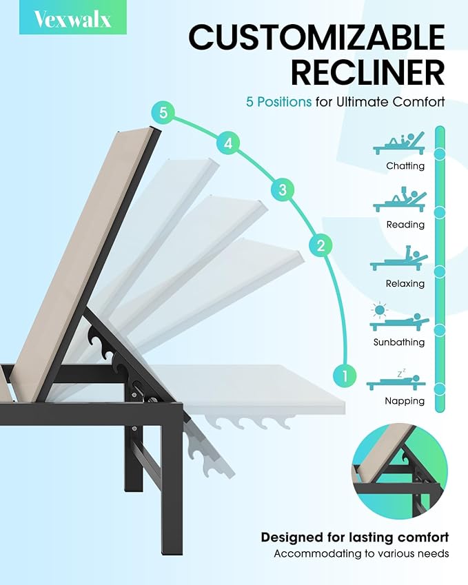 Outdoor Lounge Chairs Set of 3, Aluminum Chaise Lounge Chairs - Image 4