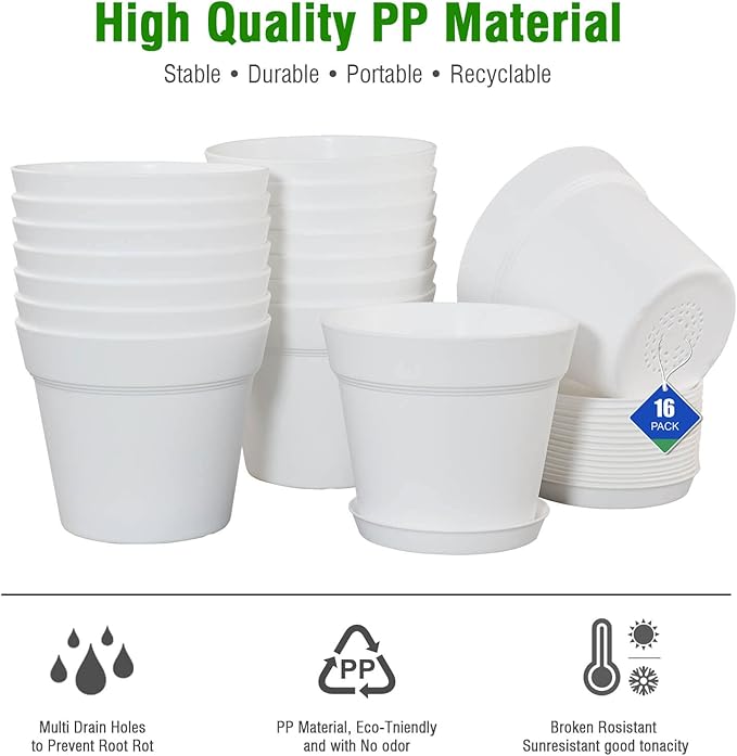 WOUSIWER 16 Pack 6 inch Plastic Planters - Image 4