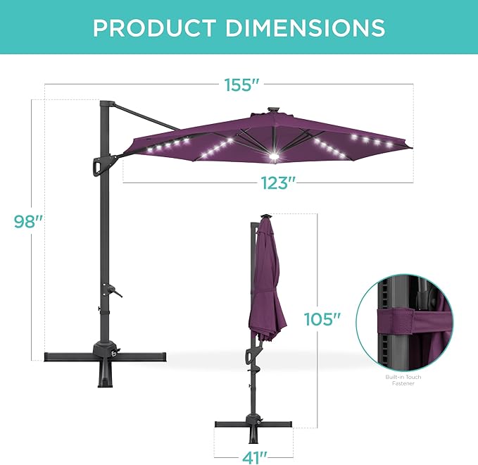 Best Choice Products 10ft Solar LED Cantilever Patio Umbrella, 360-Degree - Image 7