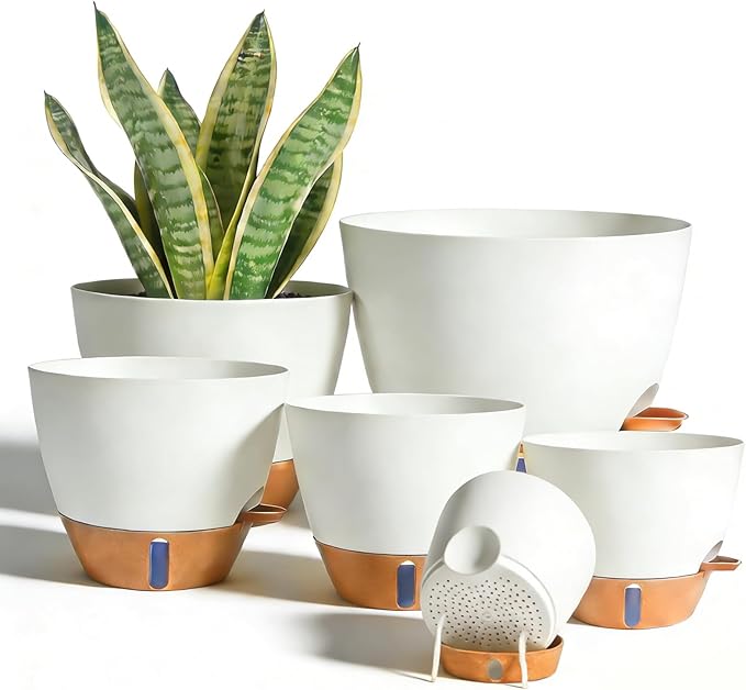 7/6.5/6/5.5/5 Inch Self Watering Pots, Plastic Flower Pots by Unknown