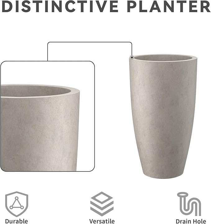 Kante 23.6" H Weathered Concrete Tall Planters, Large Outdoor Indoor Decorative - Image 7