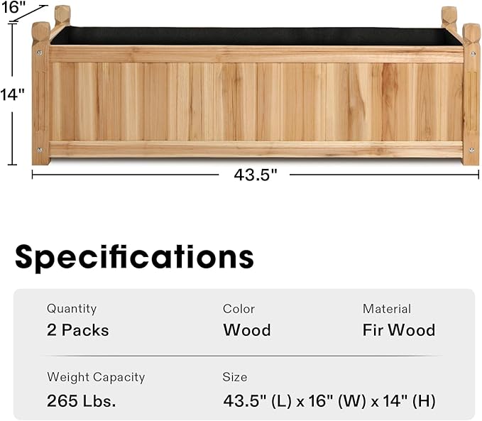 VIVOSUN 3.6 x 1.3Ft Wooden Raised Garden Bed, 43.5 x 16 x 14 Inches, Outdoor - Image 3