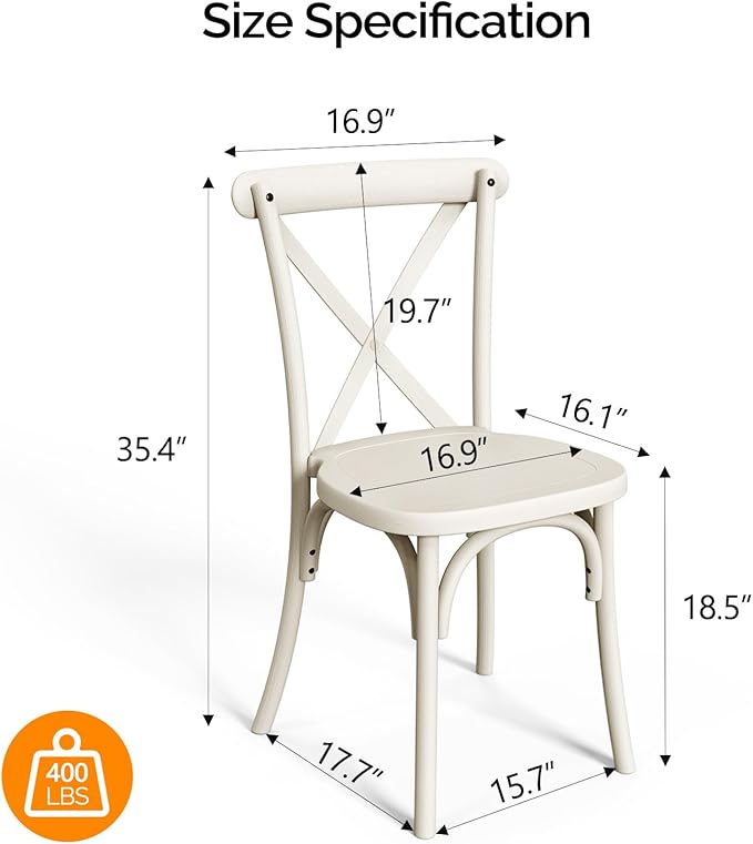 VINGLI Plastic Outdoor Dining Chairs Set of 4, Stackable Patio Cream White - Image 3