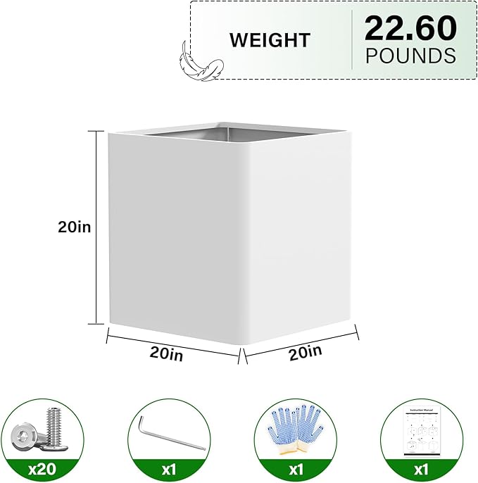 Large Square Planter for Outdoor Plants 20" L x 20" W x 20" H, Metal Planters - Image 2