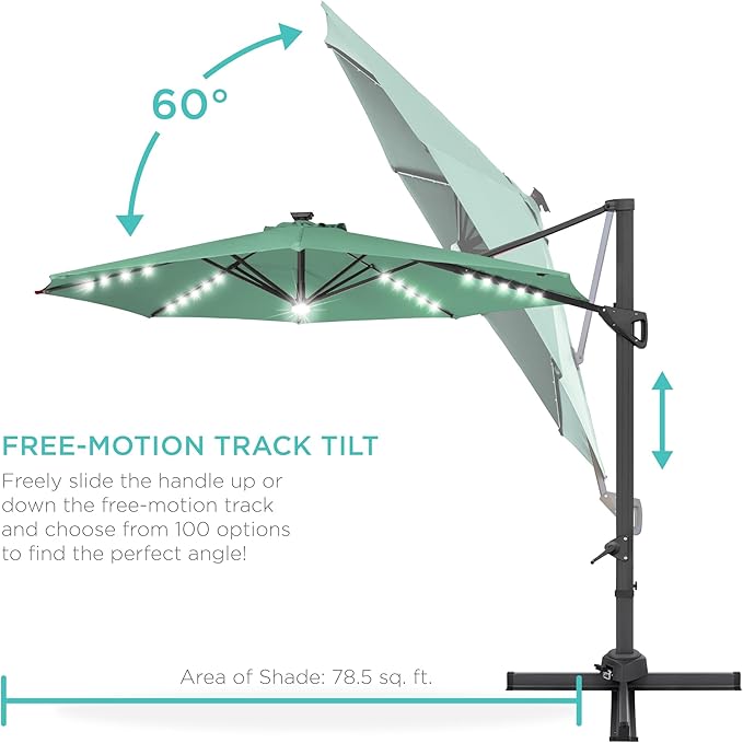 Best Choice Products 10ft Solar LED Cantilever Patio Umbrella, 360-Degree - Image 5