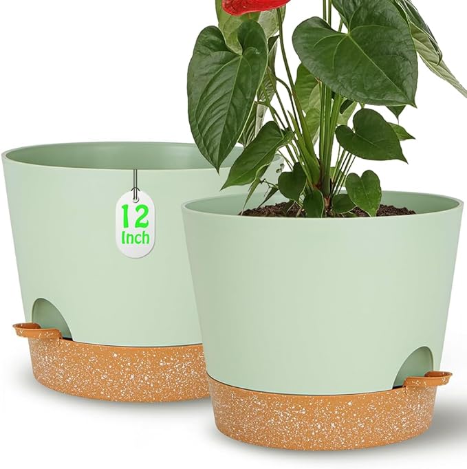 Self Watering Green Plastic Plant Pot Flower Planters by SESUN-E