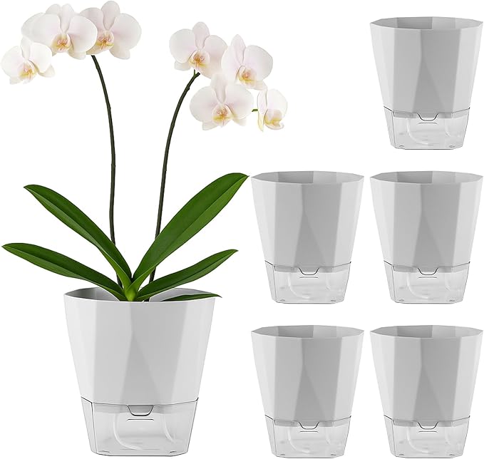 5 Pack Self Watering Pots for Indoor Plants 6.7 Inches Self Watering Planters by Planterhoma