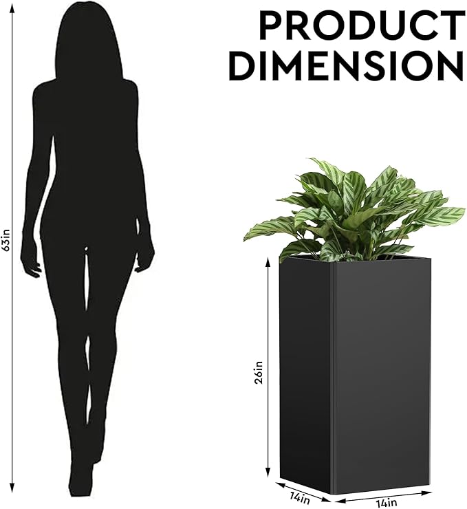 26" Tall Planters, Outdoor＆Indoor Black Planter Pots, Durable All-Weather Use - Image 4