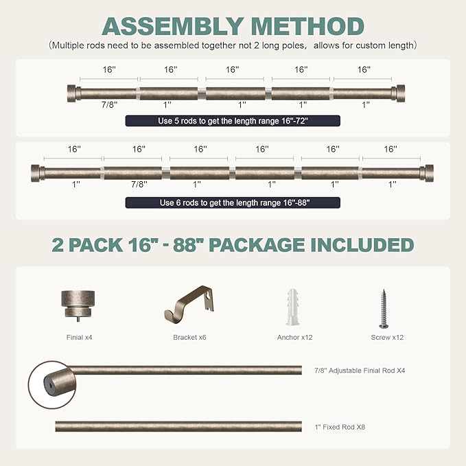 2 Pack Retro Silver Curtain Rods Set - Image 9