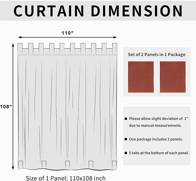 Easy-Going Outdoor Patio Curtains Detachable Tab Top Windproof Weatherproof - Image 6