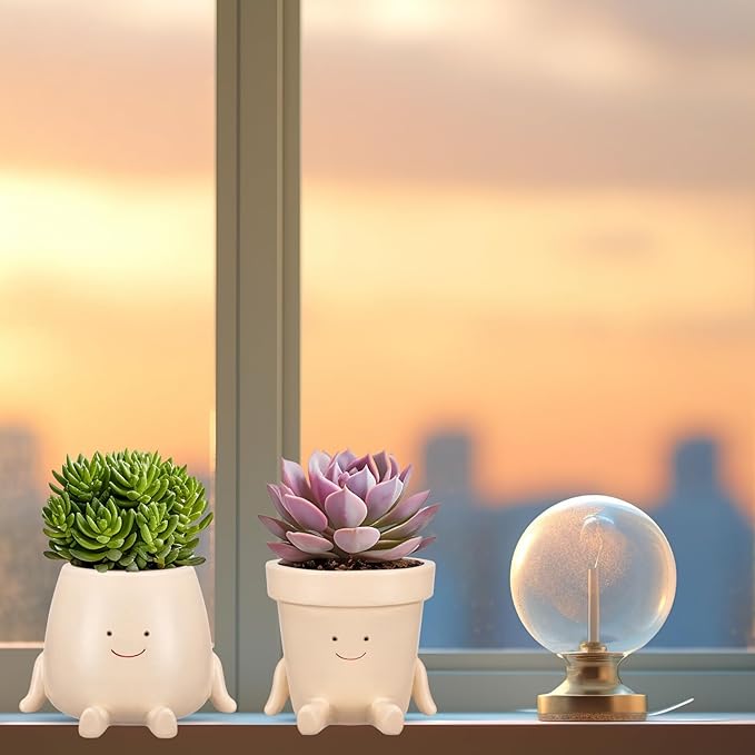 Domensi 2 Pcs Swing Hanging Planter Cute Smile Flower Face Pot Indoor Outdoor - Image 5