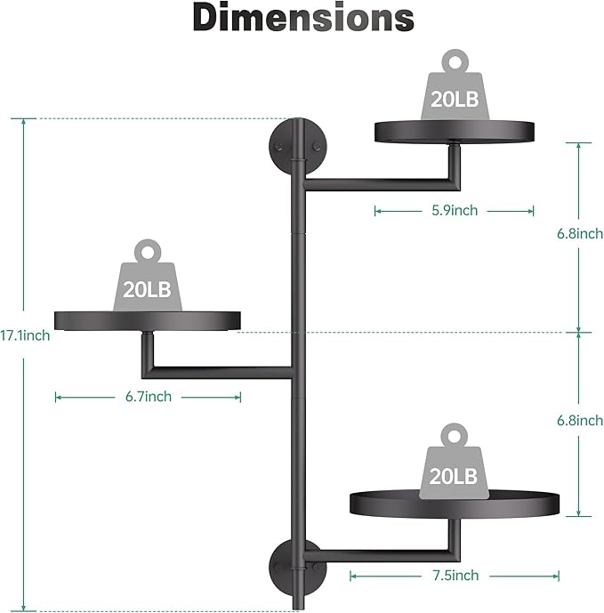 Window Rotating Plant Stand Shelf Indoor Black Metal Floating Shelves 3-Tier - Image 4