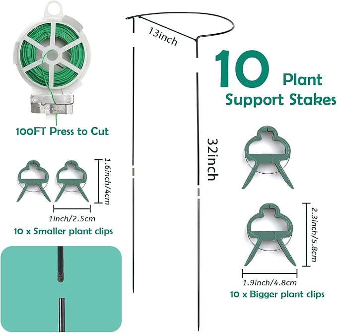 32 inch Plant Support Stakes, 10 Pack Half Round Metal Garden Plant Stake - Image 2