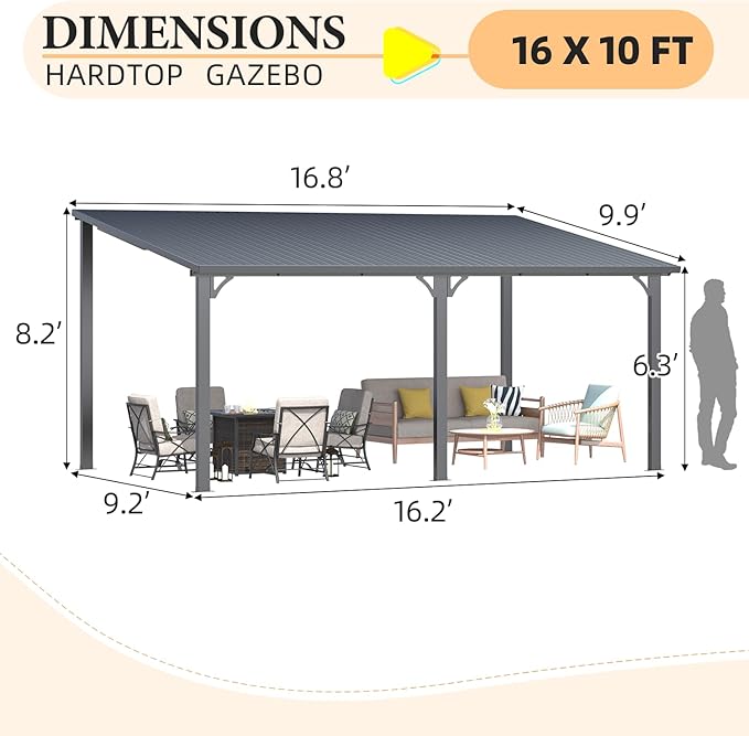 AECOJOY 16' x 10' Outdoor Hardtop Gazebo Pergola - Image 7