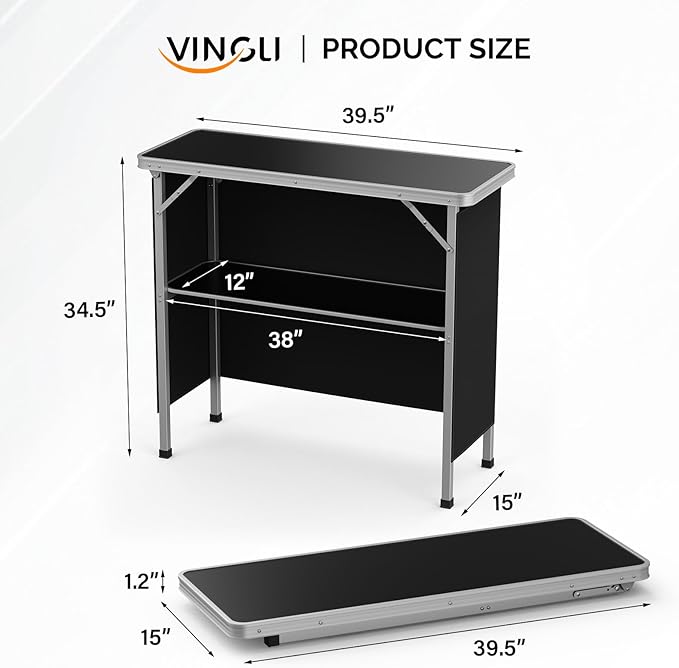 VINGLI Portable Bar Table, 2-Tier Shelves, Mobile Bar Table - Image 3