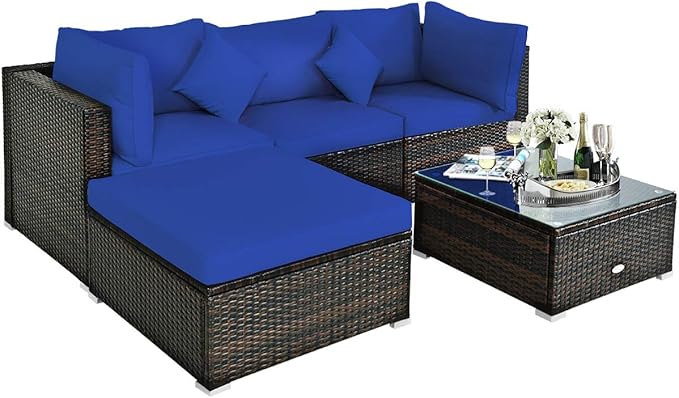 Tangkula 5 Pieces Patio Rattan Furniture Set, Outdoor Sectional Rattan Sofa Set - Image 8