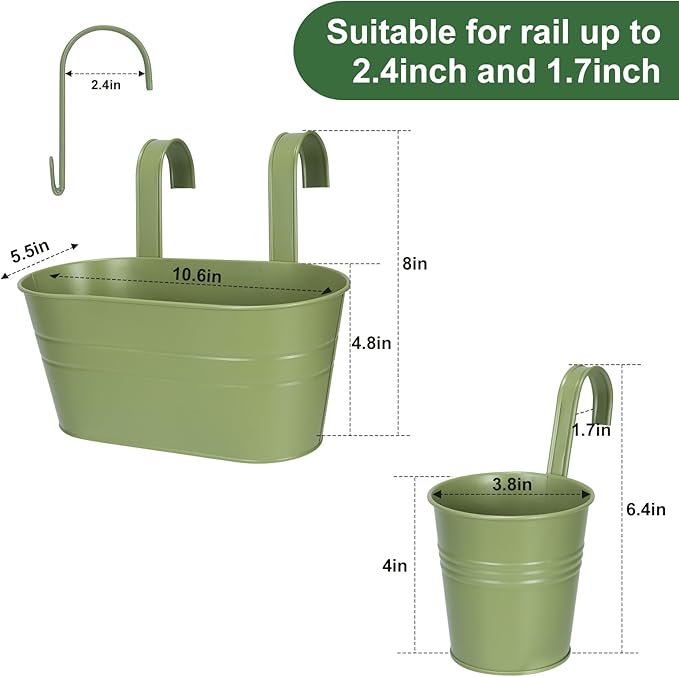 HowRU Metal Iron Flower Pots for Railing Fence Hanging Bucket Pots and Hanging - Image 2