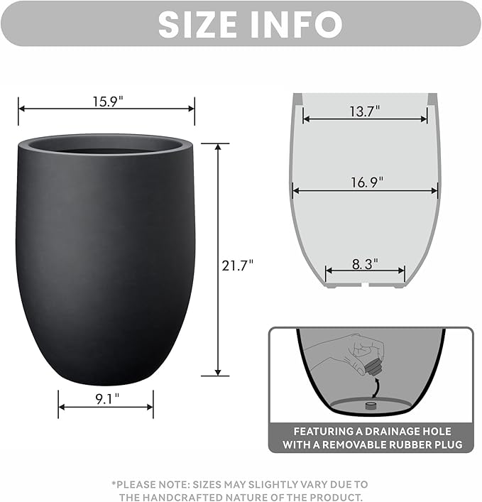Kante Tall Concrete Planter, 21.7-Inch Height Black Large Indoor Outdoor Plant - Image 2