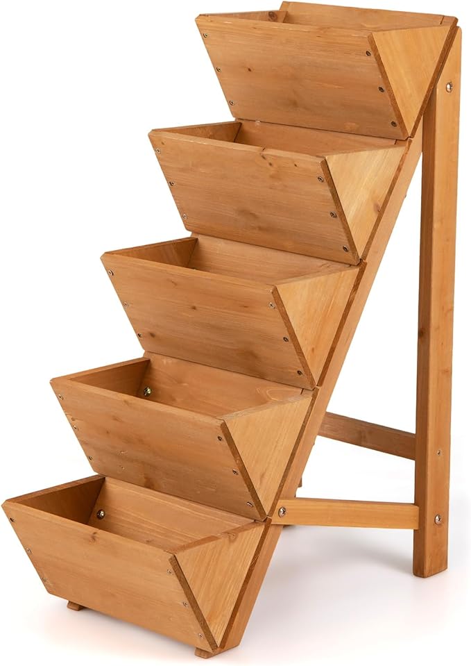 Giantex 5-Tier Wooden Vertical Raised Garden Bed, Freestanding Plant Stand by Giantex
