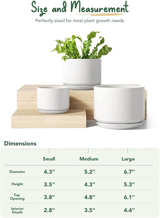LE TAUCI Ceramic Plant Pots, 4.3+5.3+6.8 inch, Planters - Image 5