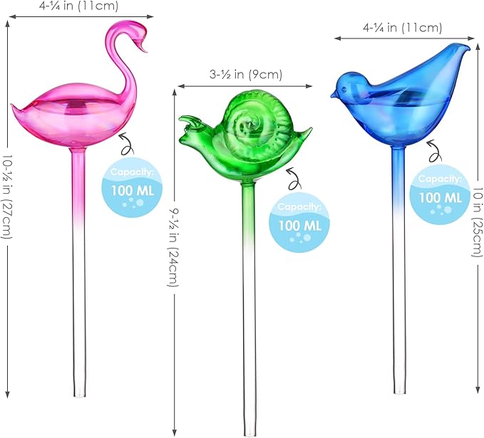 NiHome Spike Self-Watering Bulb 3PCS 10" Iridescent Pearl Hand-Blown Glass - Image 5