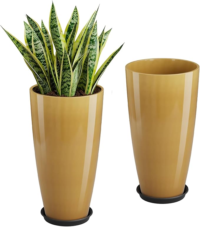 QCQHDU 21 inch Tall Planters for Outdoor & Indoor Plants, 2 Pack Sturdy by QCQHDU