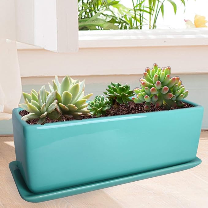 Vencer 12 Inch Rectangular Modern Minimalist Ceramic Succulent Planter Pot - Image 6