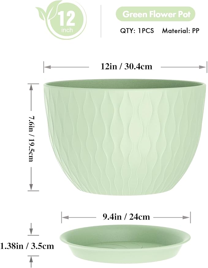 12 Inch Large Plant Pots for Indoor or Outdoor Plants, Wide Water Ripples - Image 2