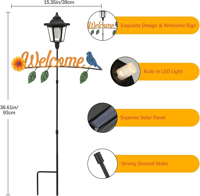 Lewondr Solar Garden Lights Hummingbird, 36.6 Inch Solar Lamp Post Light - Image 5