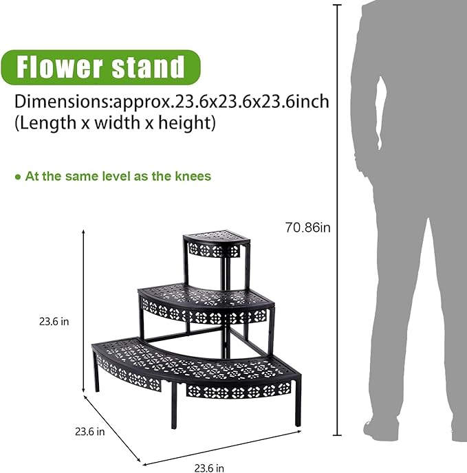 aboxoo 3 Tier Plant Stand Flower Pot Rack, Metal Stair-Step Style Corner Shelf - Image 2
