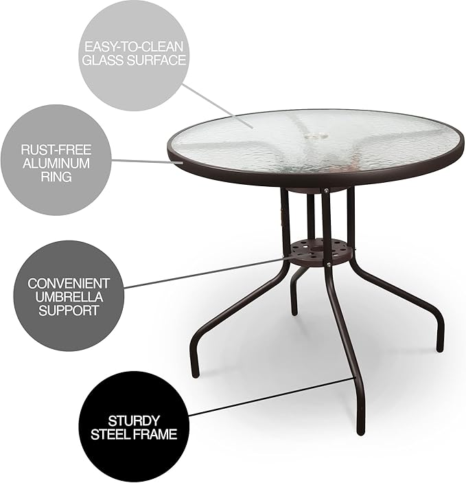 Garden Elements Outdoor Patio Furniture, Round Dining Table, Steel Base and Rim - Image 4