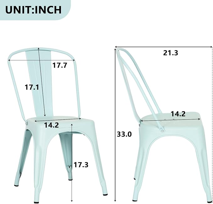 FDW | Set of 4 Metal Dining Chairs | Blue | Stackable Tolix Side Chairs - Image 3