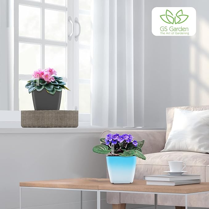 Self Watering Planters for Indoor Plants : 5 inch 3 Pack Gradient Blue Planter - Image 8