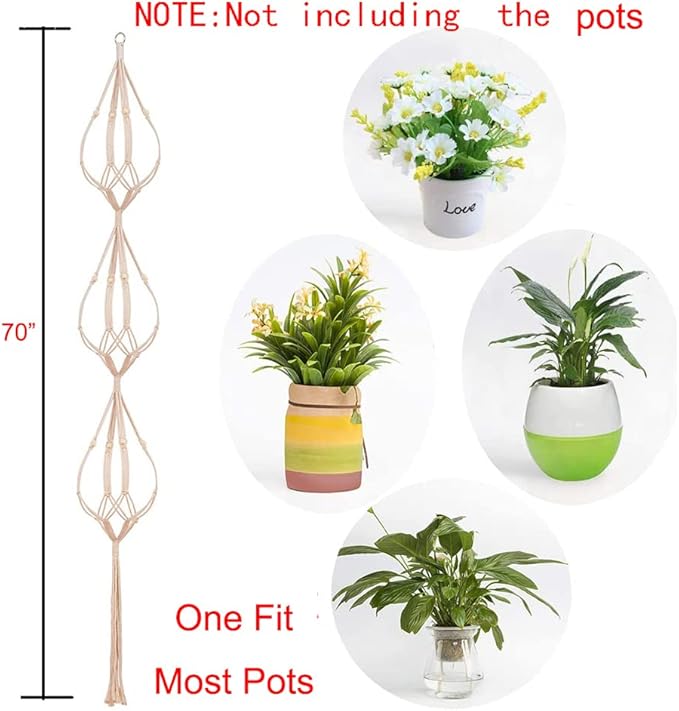 ELANE 2PCS 3-Tier 70" Macrame Plant Hangers Basket Plant Hanger Indoor Outdoor - Image 2