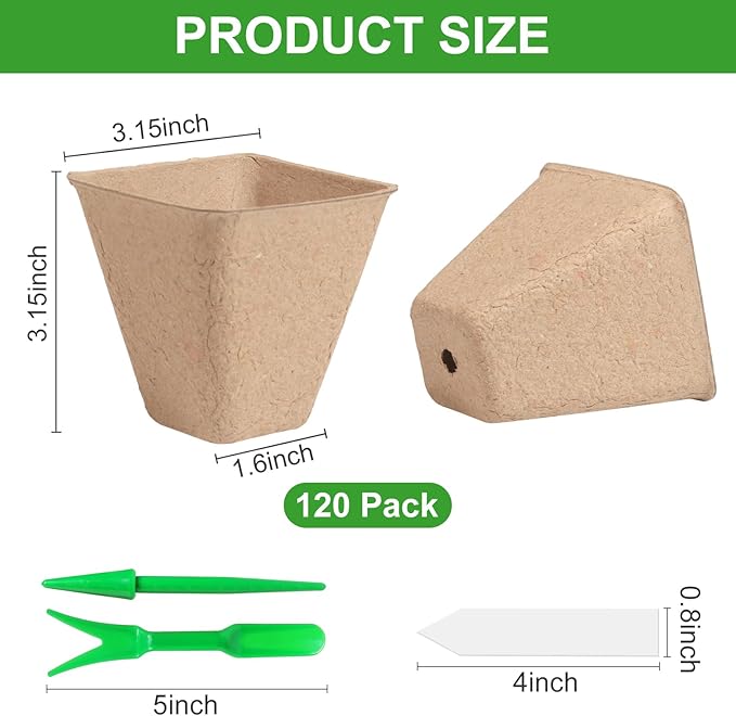 Square Peat Nursery Pots 150 Pcs 3in Biodegradable and Label, Used - Image 2