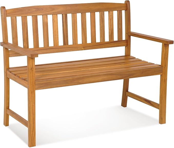 Tangkula Outdoor Acacia Wood Bench, 2-Person Garden Bench by TANGKULA
