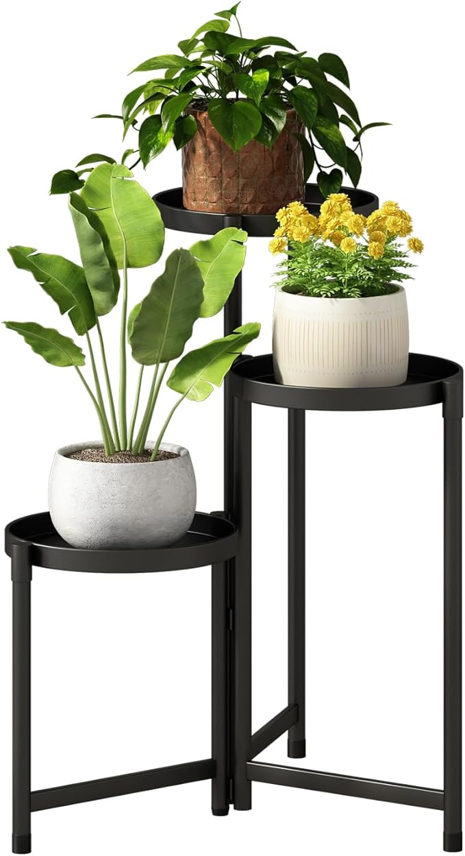 Plant Stand indoor outdoor-3 Tier black Tall Metal Flower Pot Holder 9in Wide by Atpddpey