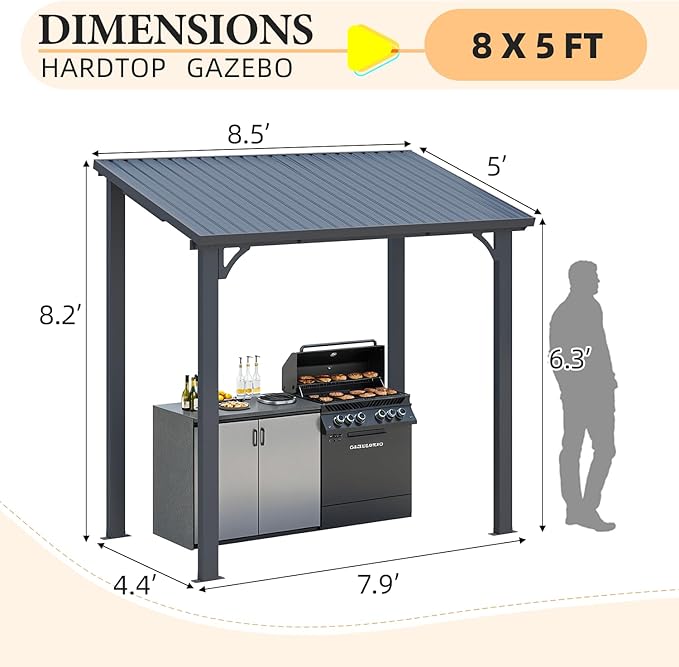 AECOJOY 8' x 5' Hardtop Grill Gazebo Outdoor Pergola, Small Heavy Duty Lean to - Image 7