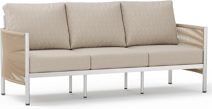 Aluminum Outdoor Patio Couch, 3 Seats HDPE Rope Patio Sofa by Oasbira