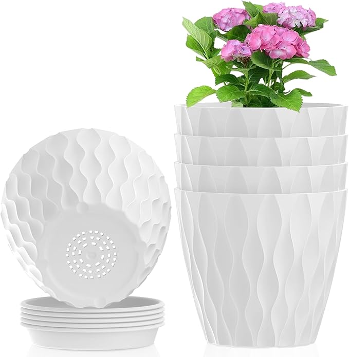 4 inch Small Plastic Nursery Pots, 5 Pack Water Ripples Plant Pots by Meowell
