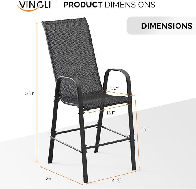 VINGLI Set of 2 Stackable Outdoor Bar Stools – Sling Chairs - Image 3