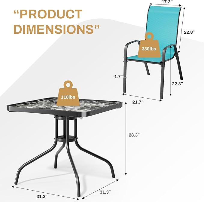 Arlopu 5 Piece Outdoor Patio Dining Set, Porch Furniture - Image 2