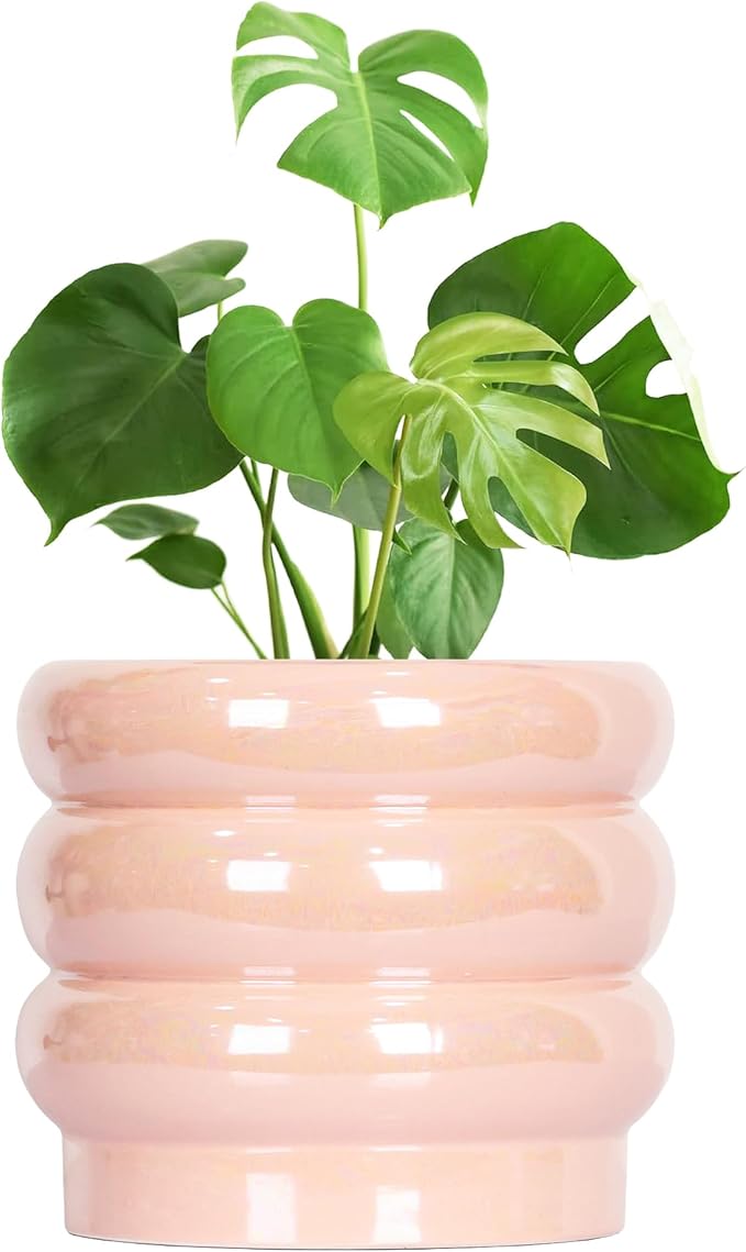 10 inch Ceramic Plant Pots for Indoor Plants, Rainbow Pearl Glaze Planter by YFFSRJDJ
