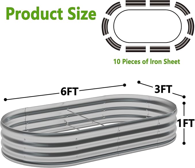 zizin 2 Pack Oval Galvanized Raised Garden Bed Kit 6x3x1ft Large Metal Planter - Image 6