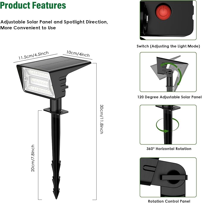 Solar Spot Lights Outdoor with 7 Lighting Modes RGB, 2 Pack Solar Color - Image 6
