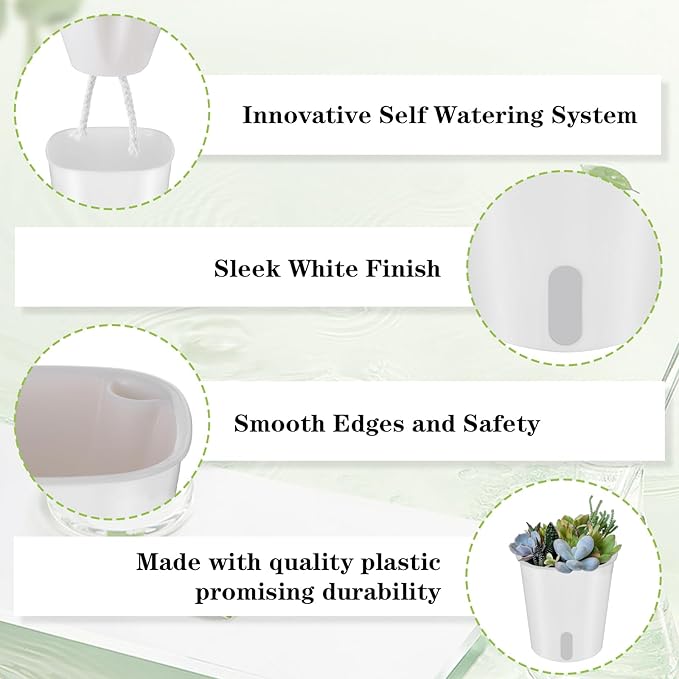 24 Pcs Self Watering Pots for Indoor Plants, 3 Inch White Plastic Self Watering - Image 3